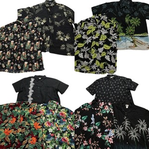 古着卸 まとめ売り 黒ボディ アロハシャツ 半袖シャツ 10枚セット (メンズ 2XL ) 総柄　ヤシの木　花柄　酒　 MS8493
