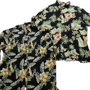 古着卸 まとめ売り 黒ボディ アロハシャツ 半袖シャツ 10枚セット (メンズ 2XL ) ビックサイズ リーフ柄 花柄 ハイビスカス MS8491の画像3