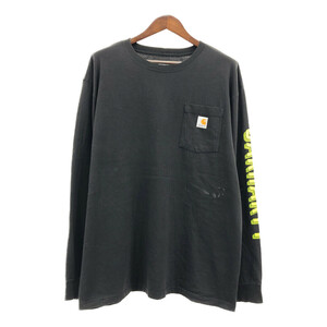 Carhartt カーハート ポケット 長袖Ｔシャツ 袖プリント ロゴ ブラック (メンズ XL) 中古 古着 Q5884