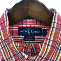 90年代 RALPH LAUREN ラルフローレン BLAKE ボタンダウン 半袖シャツ チェック レッド (メンズ L) 中古 古着 Q5890_画像3