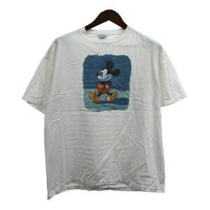 90年代 USA製 Disney ディズニー ミッキーマウス 半袖Ｔシャツ キャラクター ホワイト (メンズ LARGE) 中古 古着 Q6000