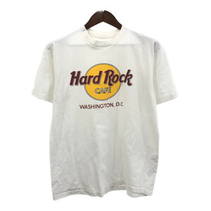 90年代 Hard Rock Cafe ハードロックカフェ ワシントンD.C. 半袖Ｔシャツ シングルステッチ ホワイト (メンズ M相当) 中古 古着 Q6021