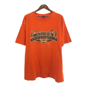 HARLEY DAVIDSON ハーレーダビッドソン 半袖Ｔシャツ 大きいサイズ バイク ロゴ オレンジ (メンズ 2XL相当) 中古 古着 Q6039