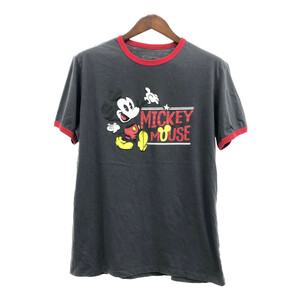 Disney ディズニー ミッキーマウス リンガー 半袖Ｔシャツ キャラクター グレー (メンズ XL) 中古 古着 Q6076