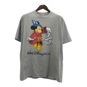 90年代 USA製 Disney ディズニー MICKY.INC ミッキーマウス ファンタジア 半袖Ｔシャツ キャラクター グレー (メンズ XL) 中古 古着 Q6129