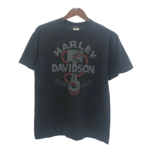 HARLEY DAVIDSON ハーレーダビッドソン 半袖Ｔシャツ ロゴ ブラック (メンズ L) 中古 古着 Q6139