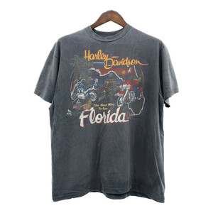 80年代 HARLEY DAVIDSON ハーレーダビッドソン フロリダ 半袖Ｔシャツ バイク ブラック (メンズ L相当) 中古 古着 Q6222