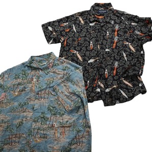 古着卸 まとめ売り レーヨン系 アロハシャツ 半袖シャツ 10枚セット (メンズ XL /2XL ) カラーMIX 柄MIX ブルー MS8850の画像4