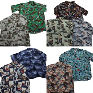 古着卸 まとめ売り 半袖シャツ 9枚セット (メンズ 2XL /3XL /4XL ) アロハシャツ モチーフMIX ルート66 キャップ 車 MS8886