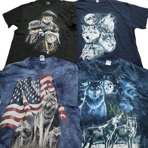 古着卸 まとめ売り アニマル 動物 半袖Tシャツ 16枚セット (メンズ L /XL ) 狼 虎 犬 猫 大判プリント MS9197の画像3