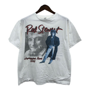 90年代 Rod Stewart ロッド・スチュワート 半袖Ｔシャツ バンドT ホワイト (メンズ L) 中古 古着 Q6433