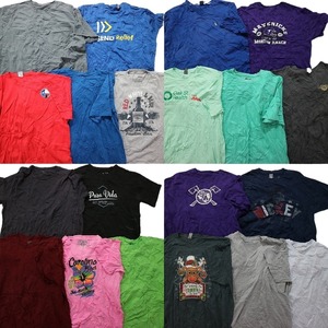 古着卸 まとめ売り カラーmix プリント 半袖Tシャツ 20枚セット (メンズ 2XL ) 無地 ワンポイント 英字ロゴ ピンク グリーン MS9514