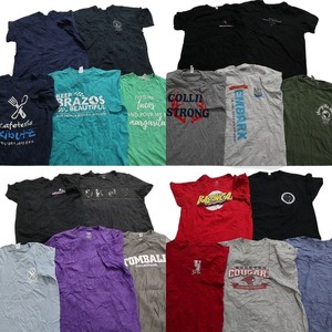 古着卸 まとめ売り カラーmix プリント 半袖Tシャツ 20枚セット (メンズ M /L ) 英字ロゴ ワンポイントロゴ カレッジ風 レッド MT0074