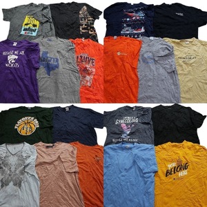 古着卸 まとめ売り カラーmix プリント 半袖Tシャツ 19枚セット (メンズ 2XL ) 英字ロゴ ワンポイントロゴ オレンジ パープル MT0114