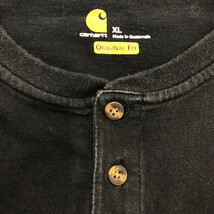 Carhartt カーハート ヘンリーネック ポケット 半袖Ｔシャツ ワンポイント ブラック (メンズ XL) 中古 古着 Q7077_画像3