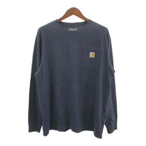 Carhartt カーハート ポケット 長袖Ｔシャツ ワンポイント ネイビー (メンズ L) 中古 古着 Q7083