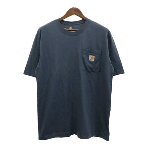 新品タグ付き Carhartt カーハート ポケット 半袖Ｔシャツ ワンポイント ネイビー (メンズ M) 中古 古着 Q7098