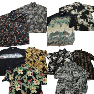  old clothes . set sale black body aloha shirt short sleeves shirt 10 pieces set ( men's XL ) bird box Silhouette . collar shirt MS8397 1 jpy start 