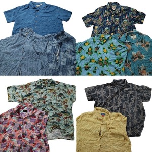  old clothes . set sale rayon series aloha shirt short sleeves shirt 10 pieces set ( men's 2XL ) plain floral print pineapple MS8423 1 jpy start 