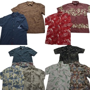  old clothes . set sale aloha shirt short sleeves shirt material MIX 10 pieces set ( men's M ). collar shirt box Silhouette MS8505 1 jpy start 