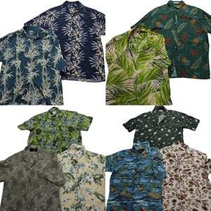  old clothes . set sale rayon series aloha shirt short sleeves shirt 10 pieces set ( men's M /L ) cocos nucifera. tree floral print leaf pattern . collar MS8482 1 jpy start 
