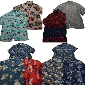  old clothes . set sale rayon series aloha shirt short sleeves shirt 10 pieces set ( men's XL ) leaf pattern . collar floral print casual MS8625 1 jpy start 