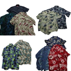  old clothes . set sale rayon series aloha shirt short sleeves shirt 10 pieces set ( men's 2XL ) floral print leaf pattern total pattern plain . collar MS8682 1 jpy start 