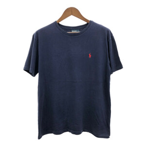 90年代 Polo by Ralph Lauren ポロ ラルフローレン 半袖Ｔシャツ シングルステッチ ワンポイント ネイビー (メンズ M) 中古 古着 Q7397