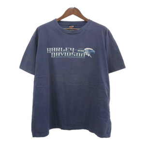 00年代 USA製 HARLEY DAVIDSON ハーレーダビッドソン 半袖Ｔシャツ 大きいサイズ ネイビー (メンズ 2XL) 中古 古着 Q8149