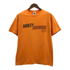 00年代 USA製 HARLEY DAVIDSON ハーレーダビッドソン 半袖Ｔシャツ バイク ロゴ オレンジ (メンズ L) 中古 古着 Q8184