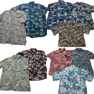 古着卸 まとめ売り 混紡素材(レーヨン、シルクなど) アロハシャツ 半袖シャツ 10枚セット (メンズ Ｍ ) パイナップル ハイビスカス MT2855