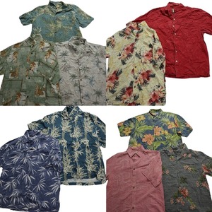 古着卸 まとめ売り シルク系 アロハシャツ 半袖シャツ 10枚セット (メンズ Ｌ ) カラーMIX ハイビスカス リーフ柄 MT2915