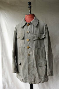 1920's 1930's フランス ヴィンテージ ごま塩コットンハンティングジャケット 20s 30s 動物ボタン シャンブレーワークジャケット ベスト