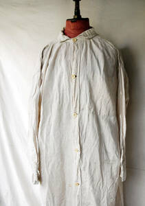 1900's France Vintage unbleached cloth pure linen smock front open makinyon indigo linen10s 20s Work jacket 