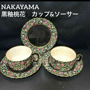 NAKAYAMA ナカヤマ　黒釉桃花　カップ&ソーサー