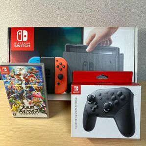Nintendo Switch Joy-Con （L）ネオンブルー/（R）ネオンレッド 純正プロコン　スマブラセット