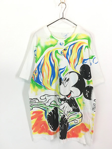 古着 90s Disney Mickey ミッキー 熱帯魚 おさかな ハンド ペイント オールオーバー Tシャツ XL位 古着