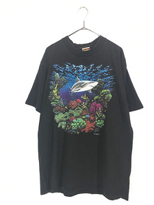 古着 90s USA製 サンゴ サメ おさかな 刺しゅう Tシャツ XL 古着