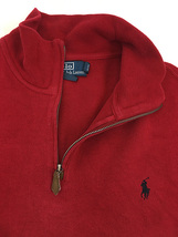 古着 Polo Ralph Lauren ワンポイント ハーフジップ 裾リブなし ハイゲージ コットン ニット セーター 赤 XL 古着_画像5