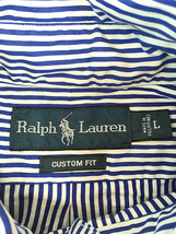 古着 90s Ralph Lauren 「CUSTOM FIT」 白×青 ストライプ BD シャツ L 古着_画像7
