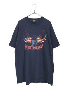 古着 00s USA製 HARLEY DAVIDSON 星条旗 フラッグ ウィング Tシャツ XL 古着