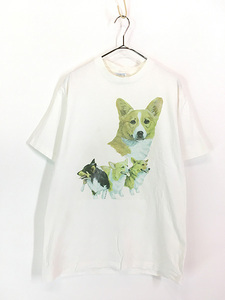 古着 90s USA製 犬 コーギー アニマル リアル グラフィック Tシャツ L 古着