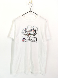 古着 80s DELTA デルタ航空 飛行機 ポップ アート Tシャツ L 古着