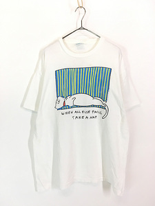 古着 90s USA製 猫 ネコちゃん お昼寝 アニマル ポップアート Tシャツ XL 古着