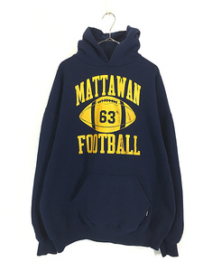 古着 90s USA製 Russell 「MATTAWAN FOOTBALL」 3段 カレッジ アメフト スウェット パーカー XXL 古着