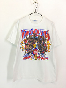 古着 80s USA製 NBA Detroit Pistons ピストンズ チャンピオン 記念 Tシャツ L 古着