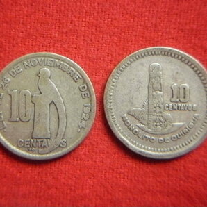 ♭世界の銀貨 REPUBLICA DE GUATEMALA 10 CENTAVOS (.720 silver) ８枚一括 外径約20.35㎜～ 総量目約25.33g 中古並品～の画像2