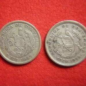 ♭世界の銀貨 REPUBLICA DE GUATEMALA 10 CENTAVOS (.720 silver) ８枚一括 外径約20.35㎜～ 総量目約25.33g 中古並品～の画像3