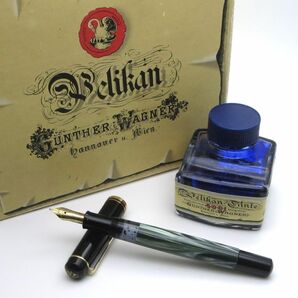 1000円スタート 万年筆 PELIKAN ペリカン ペン先12C 500 HEF刻印 マーブルグリーン×ブラック 付属品付 文房具 筆記用具 4 D60036の画像1