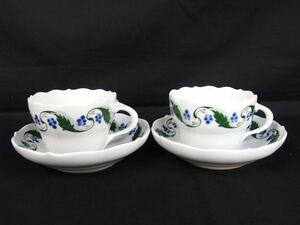 1000円スタート カップ&ソーサー 2客 MEISSEN マイセン マホニア 口径9×高さ6.5cm 食器 洋食器 西洋工芸 陶磁器類 4 F①944